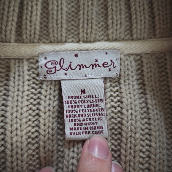 Y2K Glimmer Faux Shearling Buckle Jacket Cream Knit Sleeve Moto Sweater Jacket - Picture 7 of 7